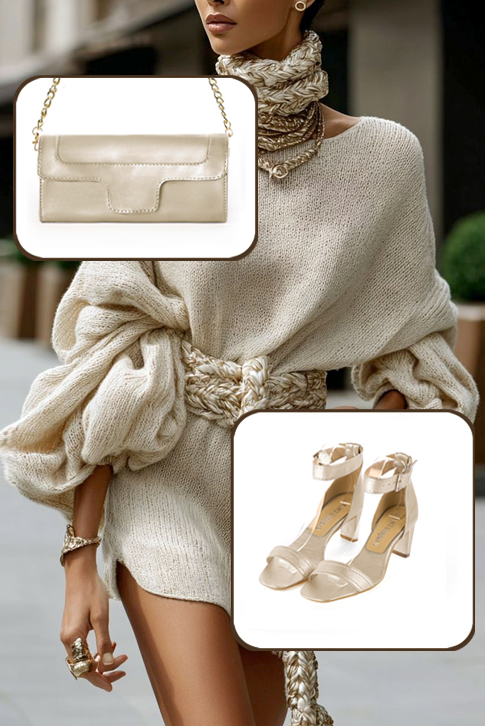 Dress sandals ankle strap in gold leather with medium comma heels and square toe - Top view